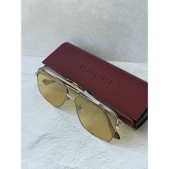 NEW Gucci GG1099SA Silver Yellow Lens Navigator Sunglasses main image 9